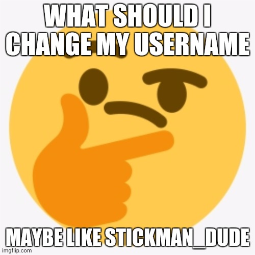 Thonk but another different version | WHAT SHOULD I CHANGE MY USERNAME; MAYBE LIKE STICKMAN_DUDE | image tagged in thonk but another different version | made w/ Imgflip meme maker