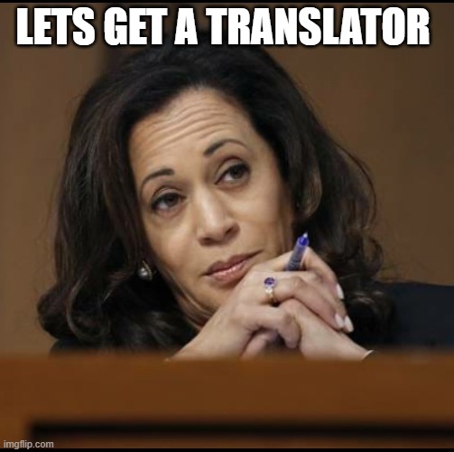 Kamala Harris  | LETS GET A TRANSLATOR | image tagged in kamala harris | made w/ Imgflip meme maker