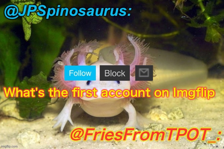 JPSpinosaurus and Fries shared temp | What's the first account on Imgflip | image tagged in jpspinosaurus and fries shared temp | made w/ Imgflip meme maker