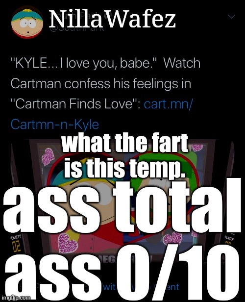 Nillawafez | what the fart is this temp. ass total ass 0/10 | image tagged in nillawafez | made w/ Imgflip meme maker