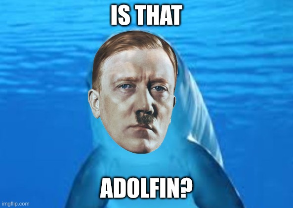 Adolfin | IS THAT; ADOLFIN? | image tagged in dolphin,adolf hitler,water,words,blue,stop reading the tags | made w/ Imgflip meme maker