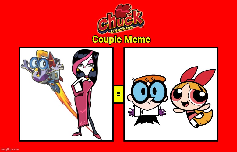 Wing and Pandora as Dexter and Blossom | image tagged in wing span and pandora - couple meme blank,chuck chicken,wing span,pandora,dexters lab,powerpuff girls | made w/ Imgflip meme maker