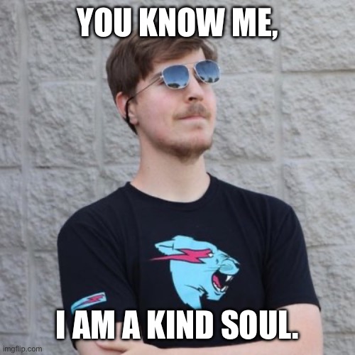 Mr. Beast | YOU KNOW ME, I AM A KIND SOUL. | image tagged in mr beast | made w/ Imgflip meme maker