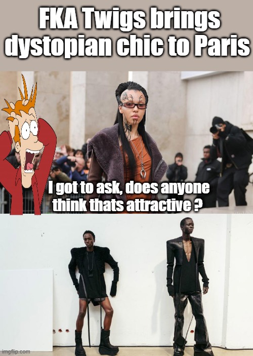 FKA Twigs brings dystopian chic to Paris; I got to ask, does anyone think thats attractive ? | made w/ Imgflip meme maker