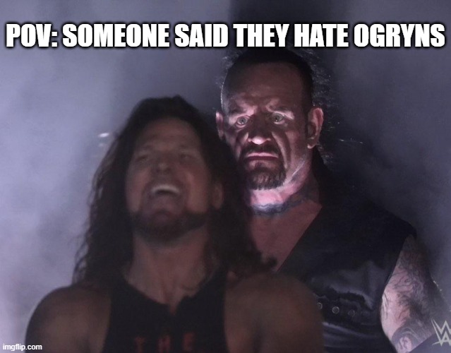 I love ogyns | POV: SOMEONE SAID THEY HATE OGRYNS | image tagged in undertaker | made w/ Imgflip meme maker