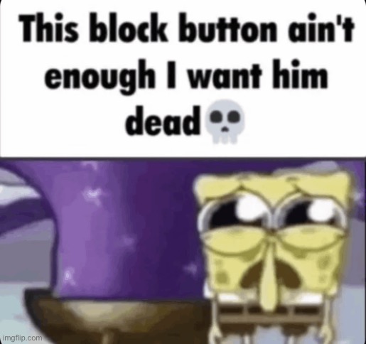 block button ain't enough i want him dead spongebob | image tagged in block button ain't enough i want him dead spongebob | made w/ Imgflip meme maker