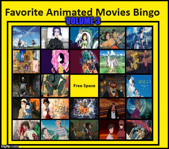 favorite animated movies bingo volume 3 | image tagged in faverite animbtd novies volume 3,bingo,favorites,studio ghibli,don bluth,classic movies | made w/ Imgflip meme maker