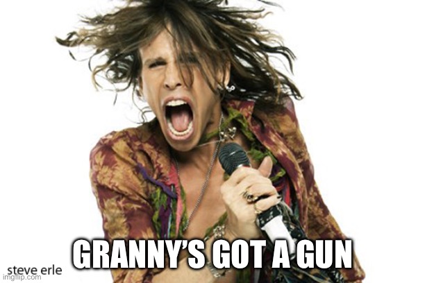 Steve Tyler Aerosmith | GRANNY’S GOT A GUN | image tagged in steve tyler aerosmith | made w/ Imgflip meme maker