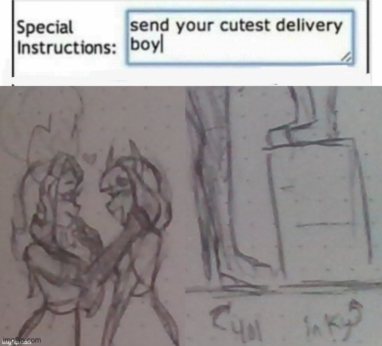 Imagine if Inkmatas and 401 become Pizza delivery ladies | image tagged in send your cutest delivery boy | made w/ Imgflip meme maker