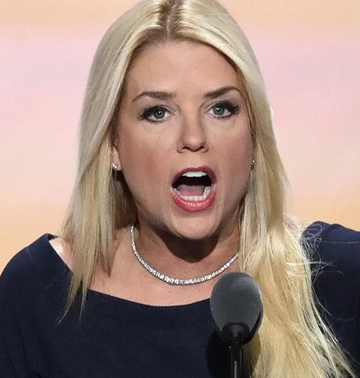 Pam Bondi mouth wide open Trump sucks Blank Meme Template