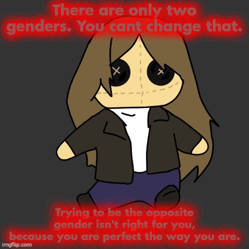 posted in lgbtq stream | There are only two genders. You cant change that. Trying to be the opposite gender isn't right for you, because you are perfect the way you are. | image tagged in pixel plushie thank u disco | made w/ Imgflip meme maker