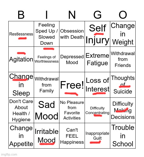 depression bingo 1 | image tagged in depression bingo 1 | made w/ Imgflip meme maker