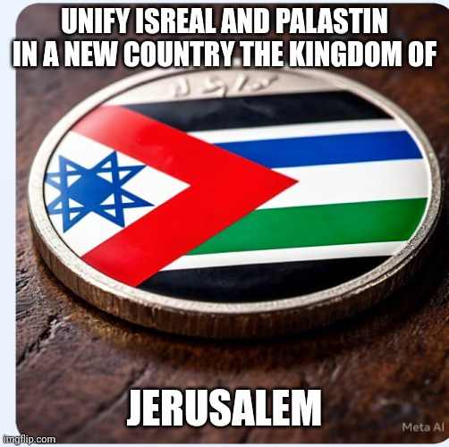 Unify isreal and palastin in the kingdom of Jerusalem | UNIFY ISREAL AND PALASTIN IN A NEW COUNTRY THE KINGDOM OF; JERUSALEM | image tagged in end disparity | made w/ Imgflip meme maker