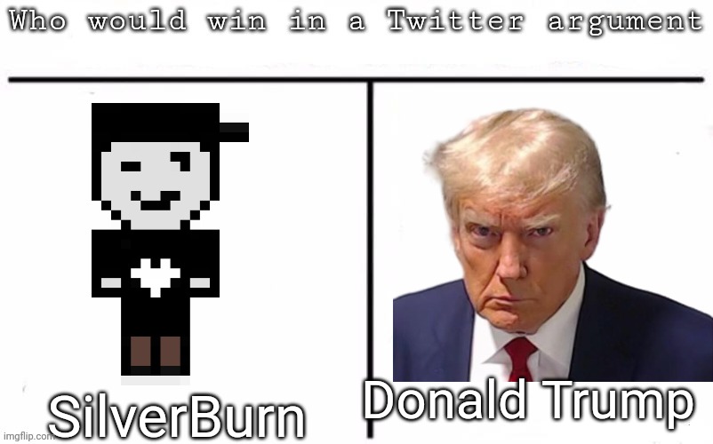 Pitting random mfs against each other | Donald Trump; SilverBurn | image tagged in pitting random mfs against each other,memes,msmg | made w/ Imgflip meme maker