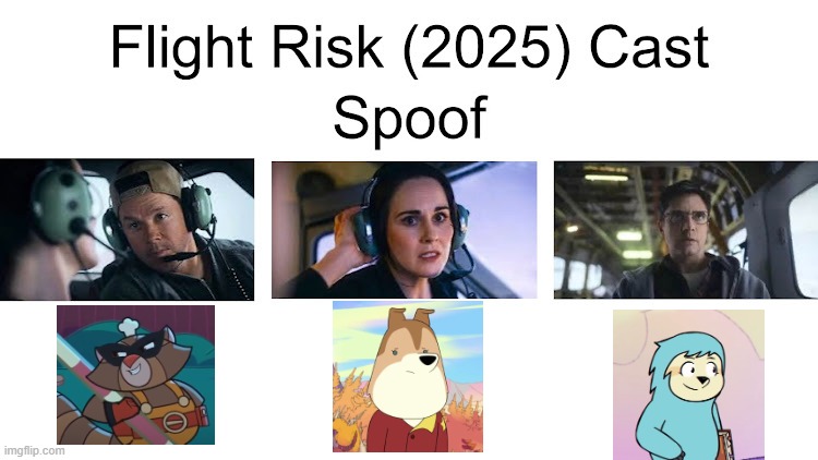 Here's my style spoof cast out of 2025 film Flight Risk (Credit to Waldness Topic International) | image tagged in meme,spoof cast,flight risk,memes,characters,roles | made w/ Imgflip meme maker