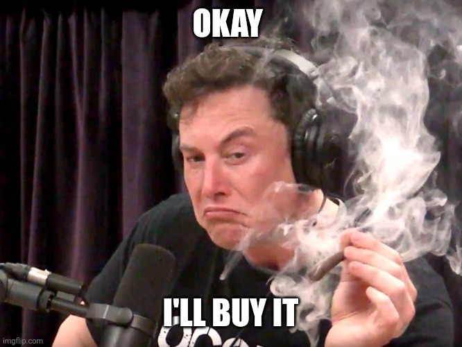 Elon Musk Weed | OKAY I'LL BUY IT | image tagged in elon musk weed | made w/ Imgflip meme maker