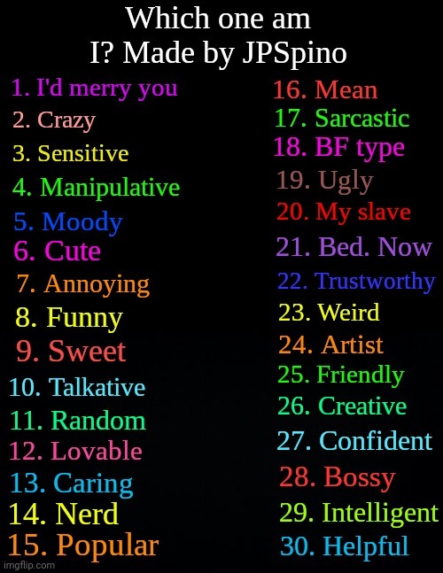 Which one am I? By JPSpino | image tagged in which one am i by jpspino,msmg,memes | made w/ Imgflip meme maker