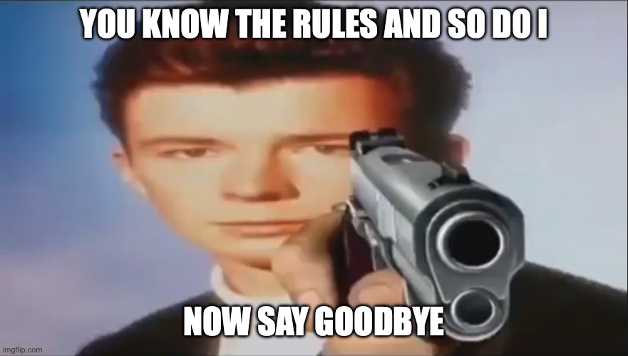 Say Goodbye | YOU KNOW THE RULES AND SO DO I NOW SAY GOODBYE | image tagged in say goodbye | made w/ Imgflip meme maker