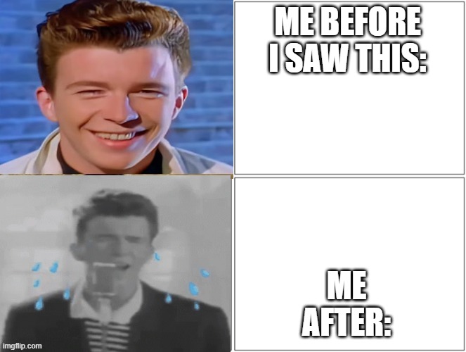 ME BEFORE I SAW THIS: ME AFTER: | image tagged in rick astley becoming sad 2 panel | made w/ Imgflip meme maker