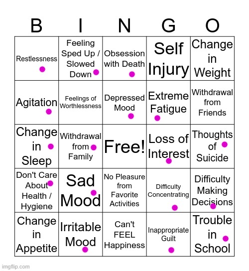 Somehow no bingo | image tagged in depression bingo 1 | made w/ Imgflip meme maker