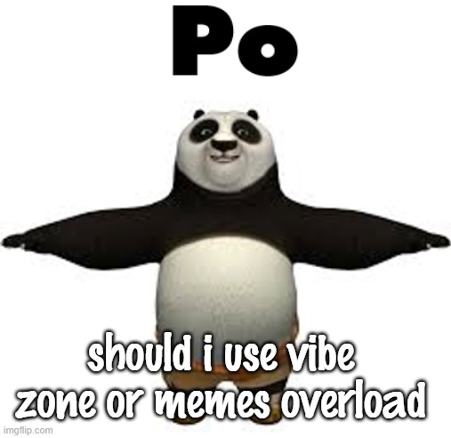 Po | should i use vibe zone or memes overload | image tagged in po | made w/ Imgflip meme maker