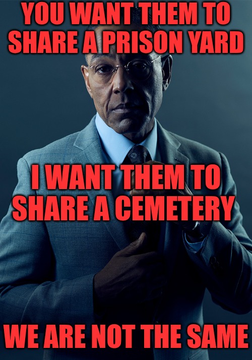 This goes out to the Terrorists & Pedophiles | YOU WANT THEM TO SHARE A PRISON YARD; I WANT THEM TO SHARE A CEMETERY; WE ARE NOT THE SAME | image tagged in we are not the same | made w/ Imgflip meme maker