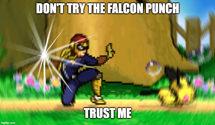 Falcon warning | DON'T TRY THE FALCON PUNCH; TRUST ME | image tagged in oblivious pichu | made w/ Imgflip meme maker