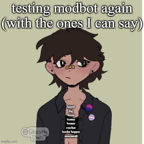 Neko picrew | testing modbot again (with the ones I can say); faggot 
fag
troon
tranny
beaner
cracker
border hopper
amerimutt | image tagged in neko picrew | made w/ Imgflip meme maker