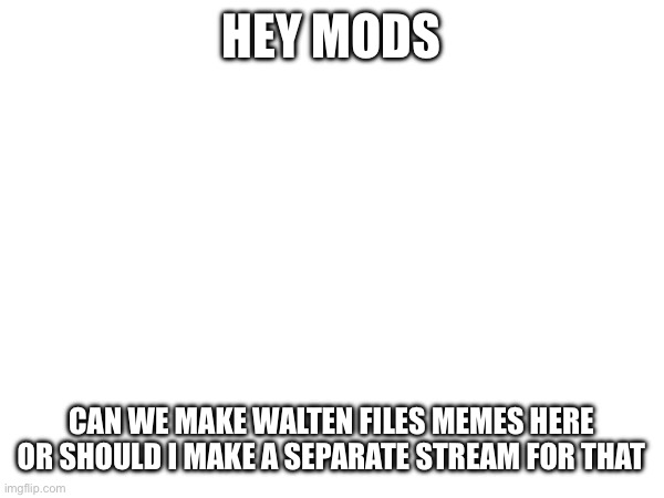 Hey mods | HEY MODS; CAN WE MAKE WALTEN FILES MEMES HERE OR SHOULD I MAKE A SEPARATE STREAM FOR THAT | made w/ Imgflip meme maker