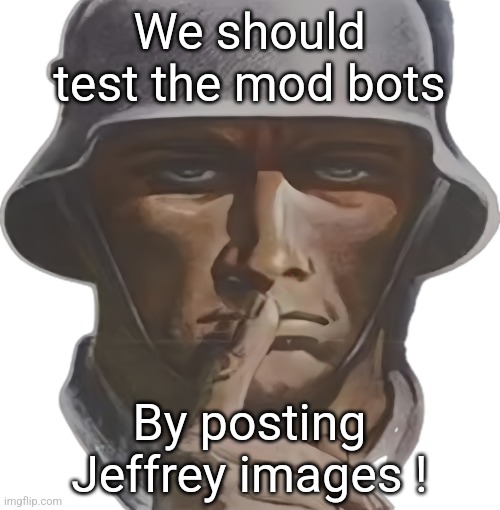 Let's do it... | We should test the mod bots; By posting Jeffrey images ! | image tagged in shhh | made w/ Imgflip meme maker