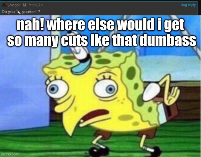 YES I DO AND I JUST DID YESTERDAY | nah! where else would i get  so many cuts lke that dumbass | image tagged in its not that deep bro | made w/ Imgflip meme maker