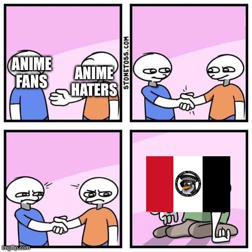 Even anime haters don’t like the anti anime association (not going back to pro anime) | ANIME FANS; ANIME HATERS | image tagged in handshake,anti anime | made w/ Imgflip meme maker