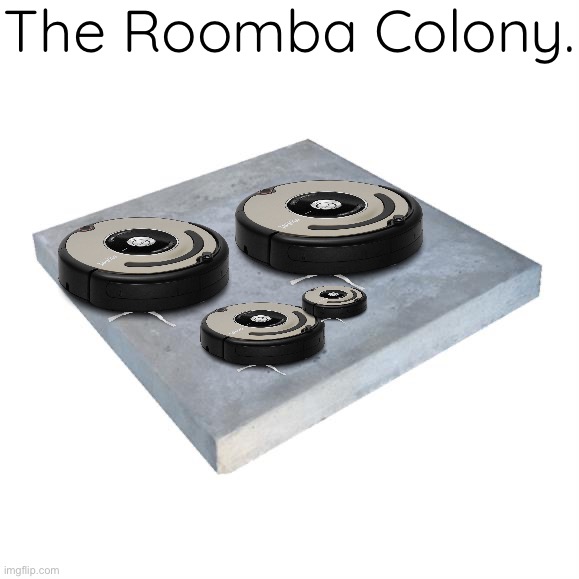 Bad Pun Concrete Slab Week | The Roomba Colony. | image tagged in bad pun concrete slab week | made w/ Imgflip meme maker