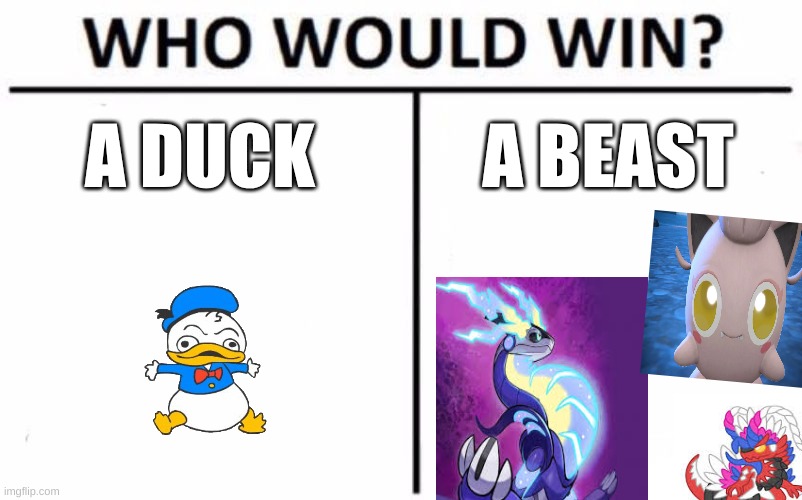 Who Would Win? Meme | A DUCK; A BEAST | image tagged in memes,who would win | made w/ Imgflip meme maker