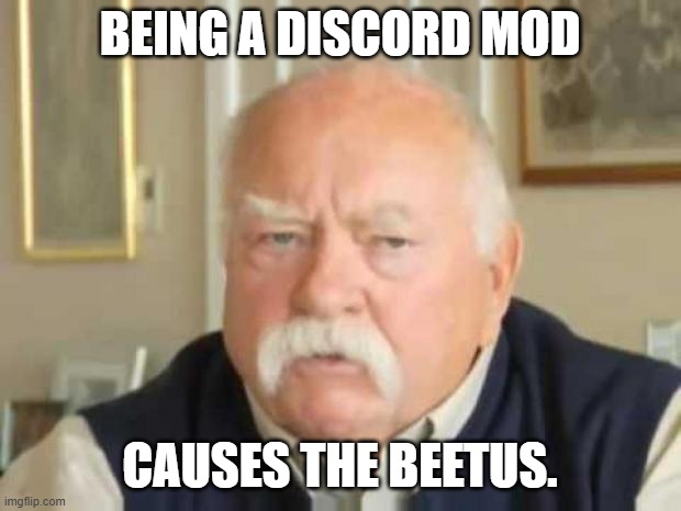 Discord mods go  brrr | BEING A DISCORD MOD; CAUSES THE BEETUS. | image tagged in wilford brimley | made w/ Imgflip meme maker