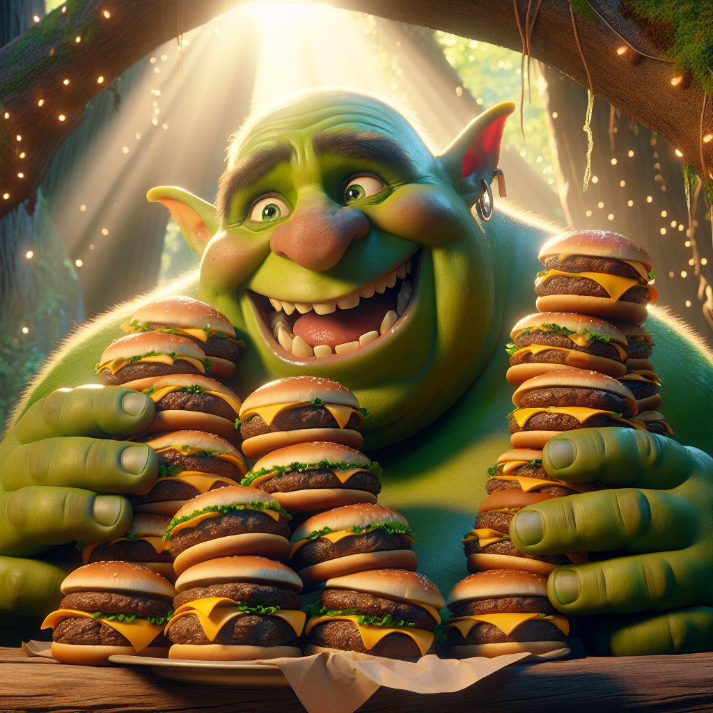 Shrek eating 47 big macs Blank Meme Template