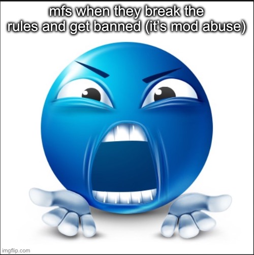 Angry Blue Guy | mfs when they break the rules and get banned (it’s mod abuse) | image tagged in angry blue guy | made w/ Imgflip meme maker