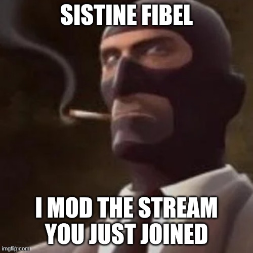 Tf2 Spy | SISTINE FIBEL; I MOD THE STREAM YOU JUST JOINED | image tagged in tf2 spy | made w/ Imgflip meme maker