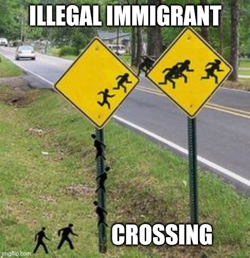 Immigrants Crossing | ILLEGAL IMMIGRANT CROSSING | image tagged in immigrants crossing | made w/ Imgflip meme maker