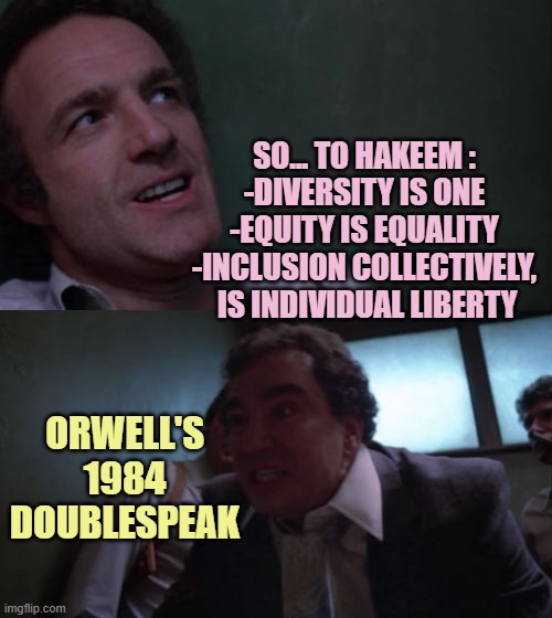 THEIF | SO... TO HAKEEM :
-DIVERSITY IS ONE
-EQUITY IS EQUALITY
-INCLUSION COLLECTIVELY,
 IS INDIVIDUAL LIBERTY ORWELL'S
1984
DOUBLESPEAK | image tagged in theif | made w/ Imgflip meme maker