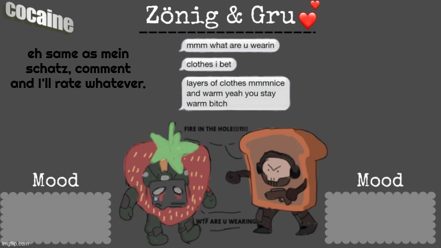 Zoru temp ig idk | eh same as mein schatz, comment and I'll rate whatever. | image tagged in zoru temp ig idk | made w/ Imgflip meme maker