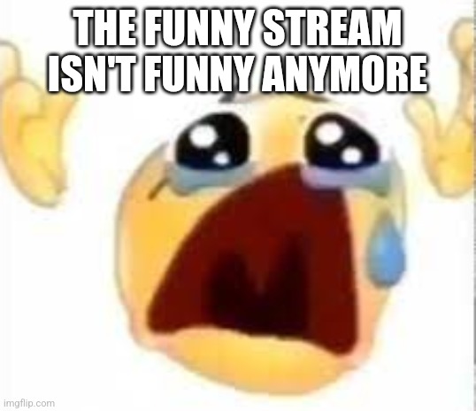 Bro the name is funny be funny | THE FUNNY STREAM ISN'T FUNNY ANYMORE | image tagged in crying emoji | made w/ Imgflip meme maker