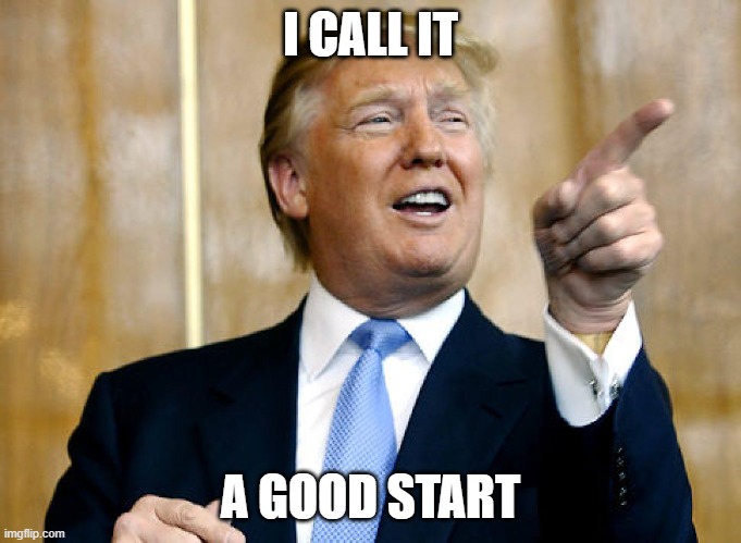 Donald Trump Pointing | I CALL IT A GOOD START | image tagged in donald trump pointing | made w/ Imgflip meme maker