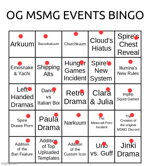 og msmg events bingo | image tagged in og msmg events bingo | made w/ Imgflip meme maker