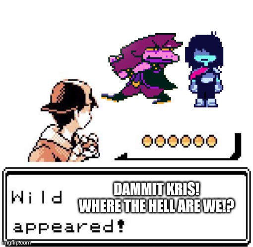 Blank Wild Pokemon Appears | DAMMIT KRIS! WHERE THE HELL ARE WE!? | image tagged in blank wild pokemon appears | made w/ Imgflip meme maker