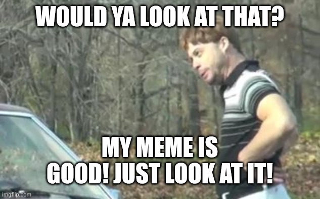 ed bassmaster would y alook at that | WOULD YA LOOK AT THAT? MY MEME IS GOOD! JUST LOOK AT IT! | image tagged in ed bassmaster would y alook at that | made w/ Imgflip meme maker