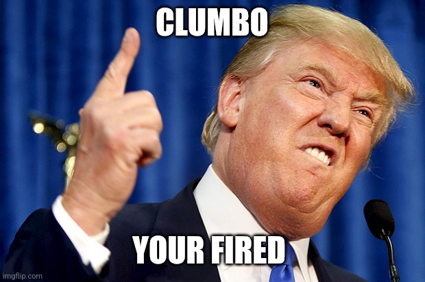 Donald Trump | CLUMBO; YOUR FIRED | image tagged in donald trump | made w/ Imgflip meme maker