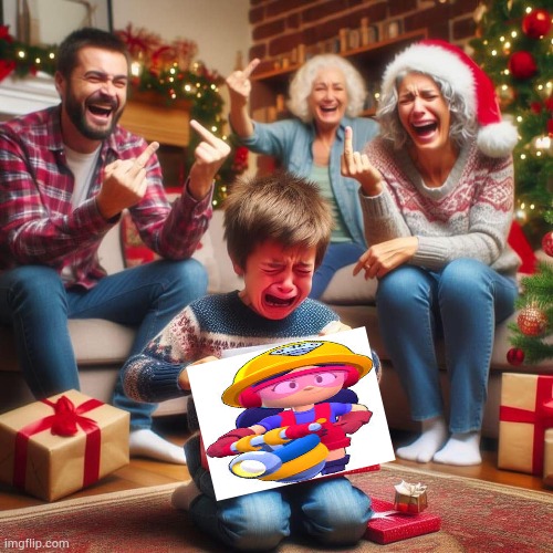 he had jacky at xmas | image tagged in crying kid at xmas | made w/ Imgflip meme maker