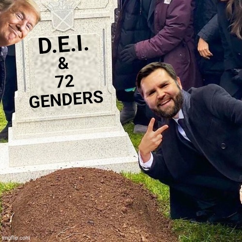 THEY GOT RID OF IT! | & 72 GENDERS; D.E.I. | image tagged in president trump,jd vance,diversity,genders,maga,politics | made w/ Imgflip meme maker