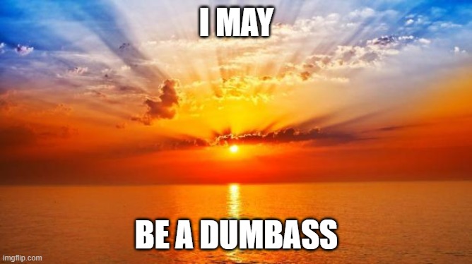 =3 | I MAY; BE A DUMBASS | image tagged in sunrise | made w/ Imgflip meme maker